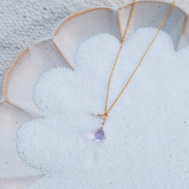生日石 寶石項鍊 紫水晶 14K 包金 注金 水洗不退色 天然石輕珠寶