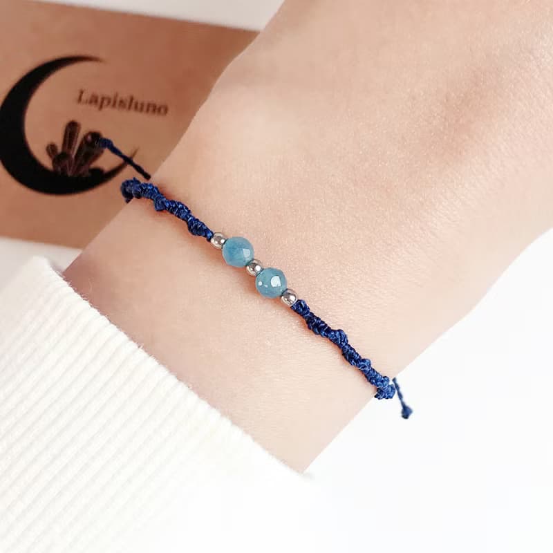 March Birthstone Aquamarine Gemstone Macrame Knot Bracelet
