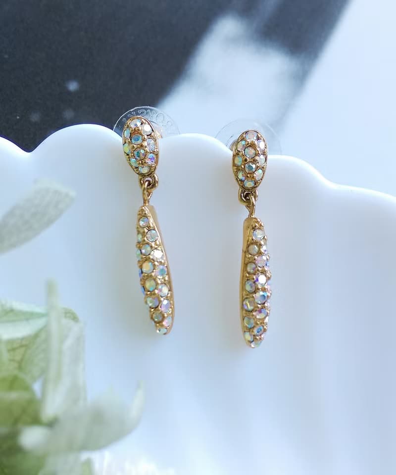 Vintage Jewelry 西洋古董飾品 SWAROVSKI 簡約垂墜  針式耳環