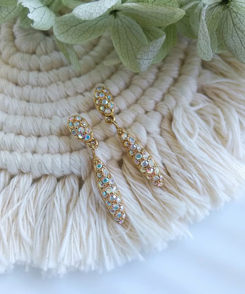 Vintage Jewelry 西洋古董飾品 SWAROVSKI 簡約垂墜  針式耳環
