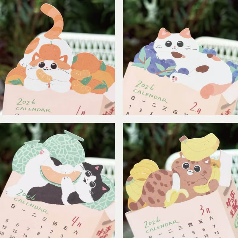 森蕗插畫 新款 2026桌曆貓咪水果年曆 水果月曆文創年曆2026月