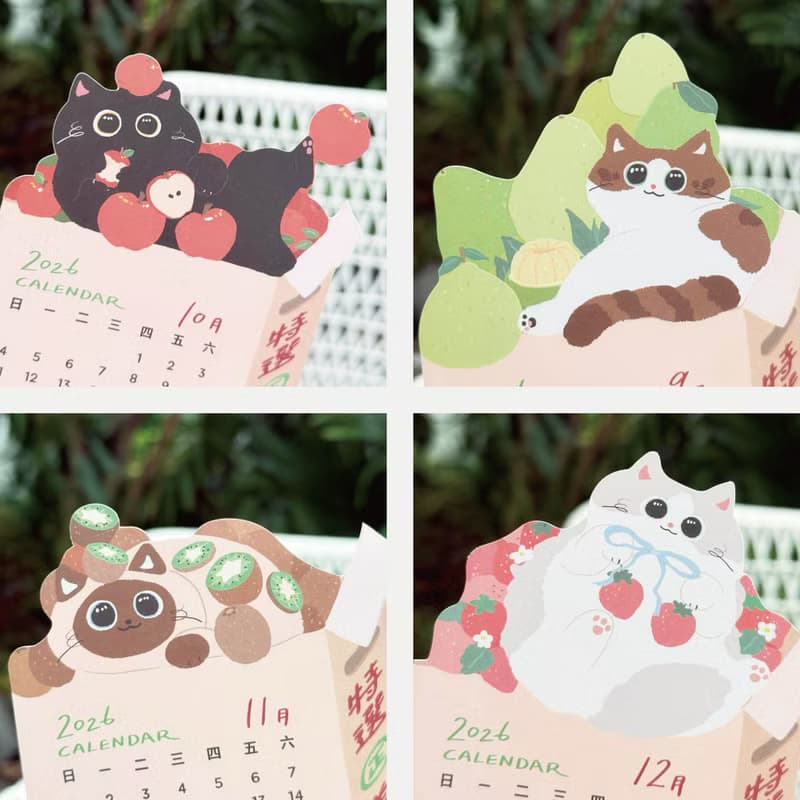森蕗插畫 新款 2026桌曆貓咪水果年曆 水果月曆文創年曆2026月
