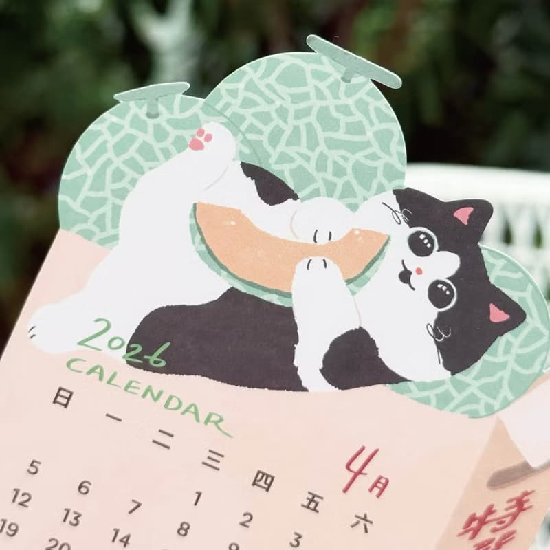 森蕗插畫 新款 2026桌曆貓咪水果年曆 水果月曆文創年曆2026月