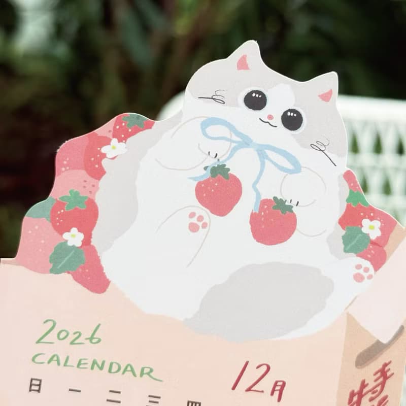 森蕗插畫 新款 2026桌曆貓咪水果年曆 水果月曆文創年曆2026月