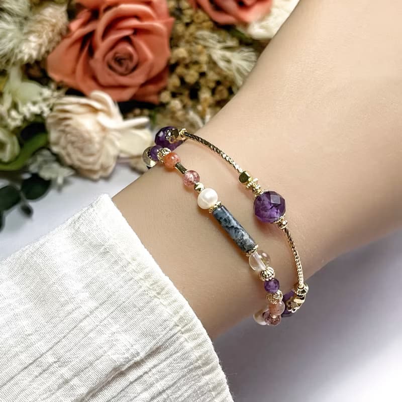 財運愛情 紫水晶 蘇打石 珍珠 鈦晶/金髮晶 草莓晶 天然水晶手鏈