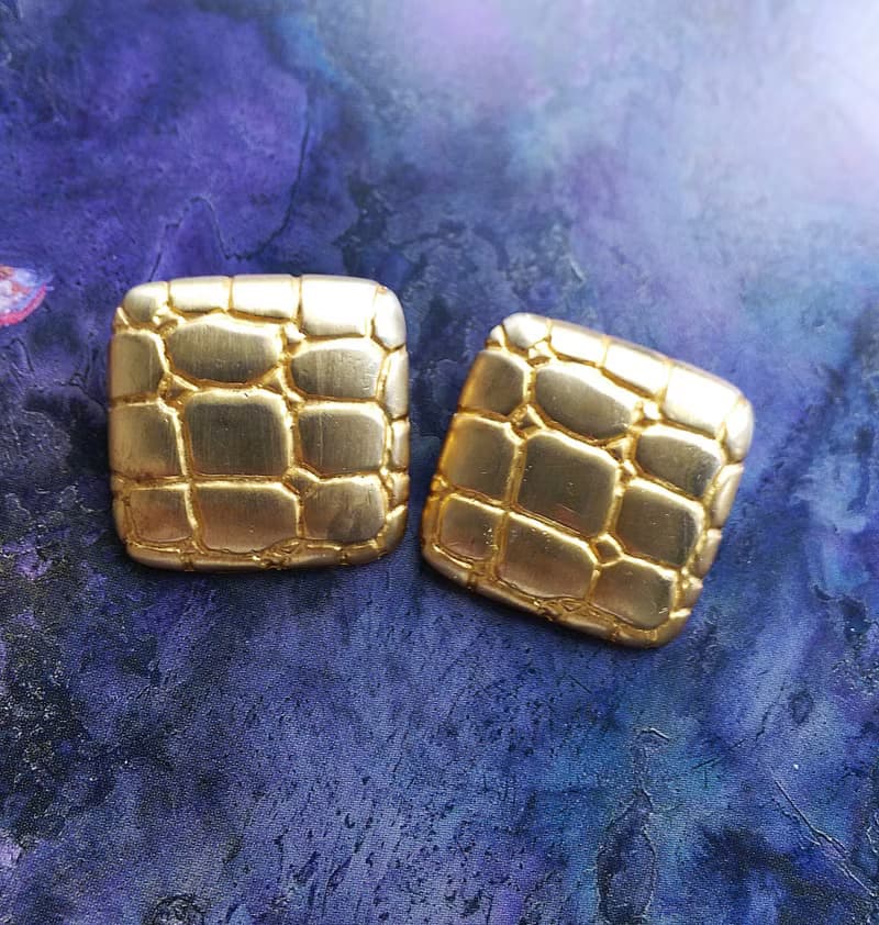 Vintage Jewelry 西洋古董飾品 Donald Stannard  皮紋 夾式耳環