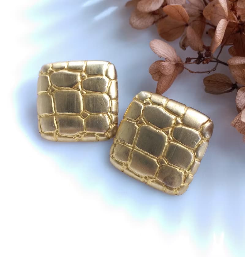 Vintage Jewelry 西洋古董飾品 Donald Stannard  皮紋 夾式耳環