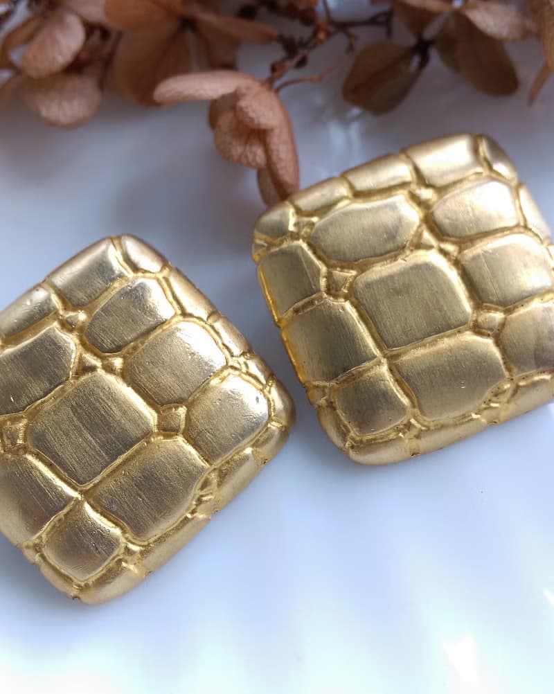 Vintage Jewelry 西洋古董飾品 Donald Stannard  皮紋 夾式耳環