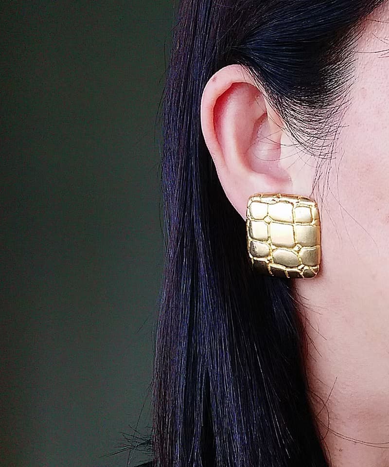 Vintage Jewelry 西洋古董飾品 Donald Stannard  皮紋 夾式耳環