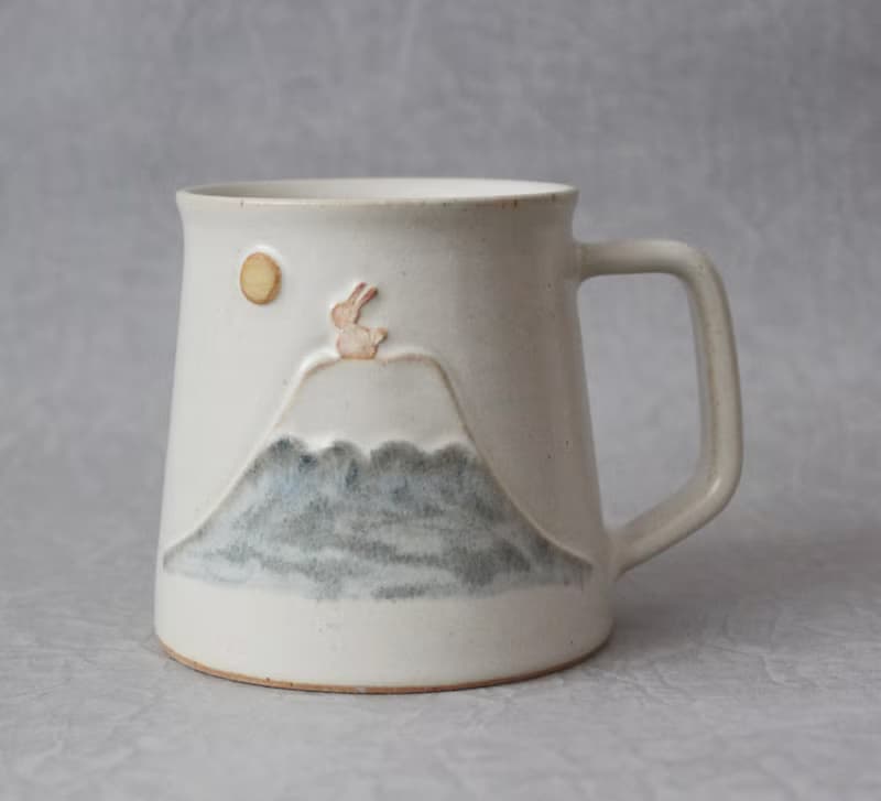 玉兔望月 富士山  耳掛咖啡陶杯