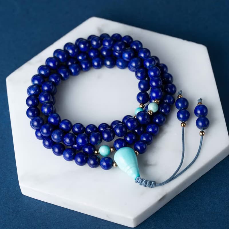 青金石綠松石念珠手鏈 | 108 佛珠非彈力佛珠手鍊 阿富汗青金石