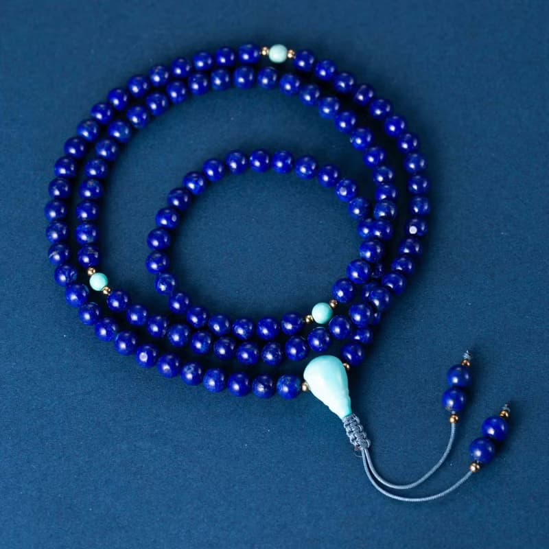 青金石綠松石念珠手鏈 | 108 佛珠非彈力佛珠手鍊 阿富汗青金石