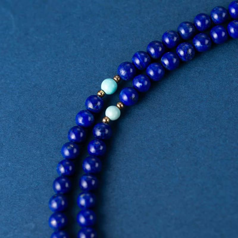 青金石綠松石念珠手鏈 | 108 佛珠非彈力佛珠手鍊 阿富汗青金石