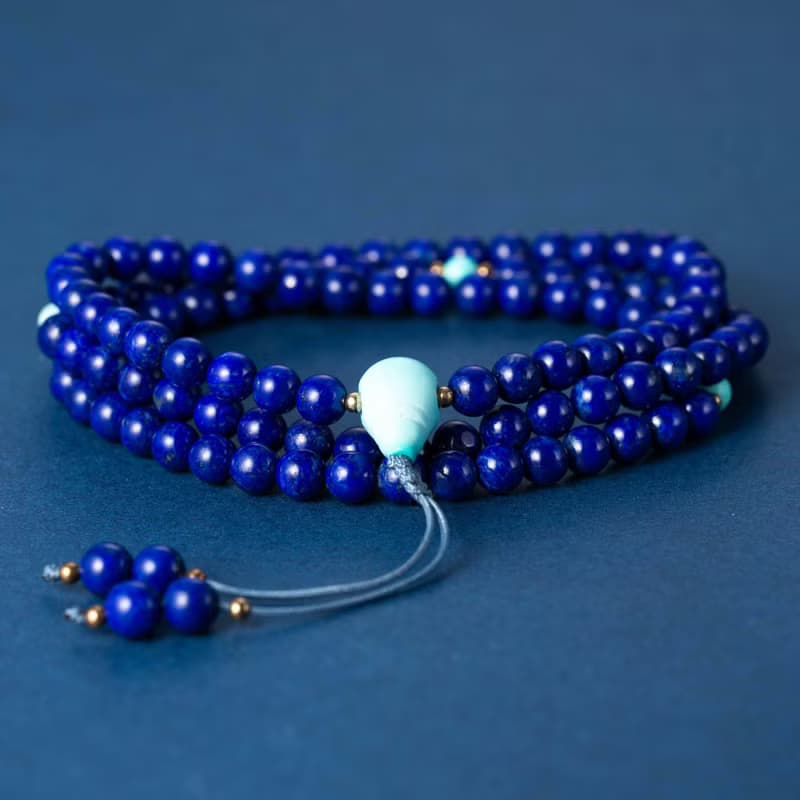 青金石綠松石念珠手鏈 | 108 佛珠非彈力佛珠手鍊 阿富汗青金石