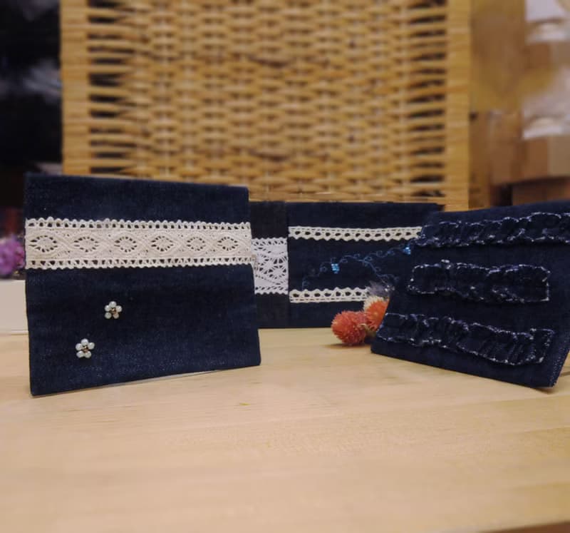 手作面紙袋 閃亮繡花 蕾絲花朵 圓珠顆粒 波浪花邊面紙包 單內袋