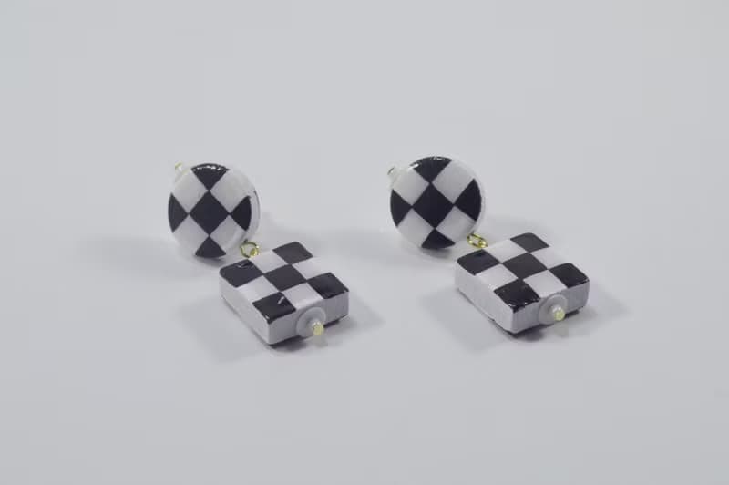 黑白棋盤格 圓與方 幾何耳釘耳飾
