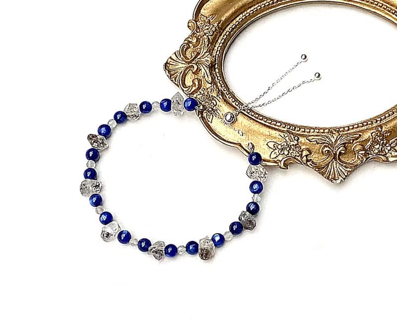 簡約質感系列-貓眼藍晶石x灰月光石x閃靈鑽原石925純銀手鍊