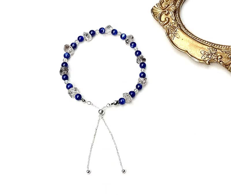 簡約質感系列-貓眼藍晶石x灰月光石x閃靈鑽原石925純銀手鍊