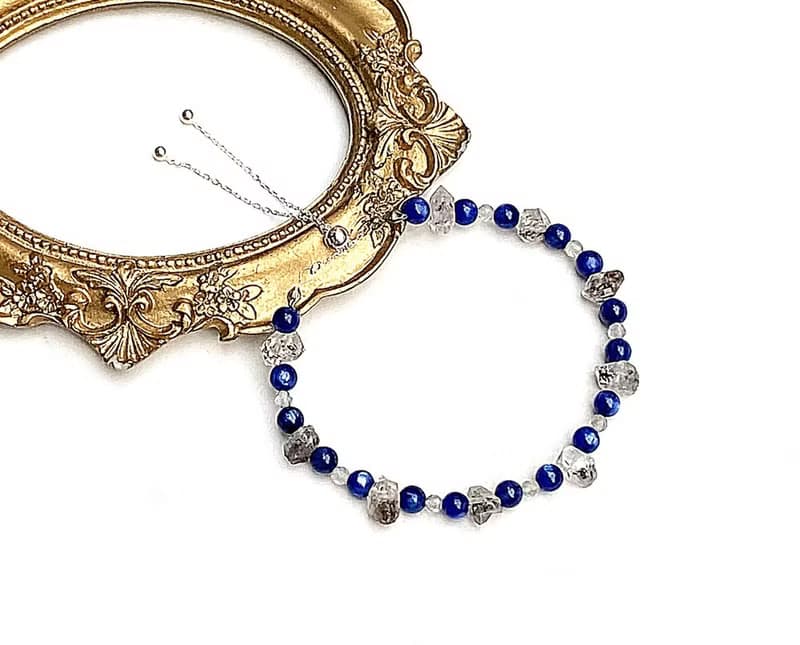 簡約質感系列-貓眼藍晶石x灰月光石x閃靈鑽原石925純銀手鍊