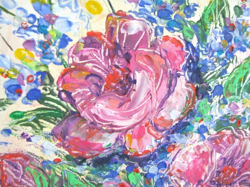 Garden flowers original impasto oil painting on canvas panel home wall decor
