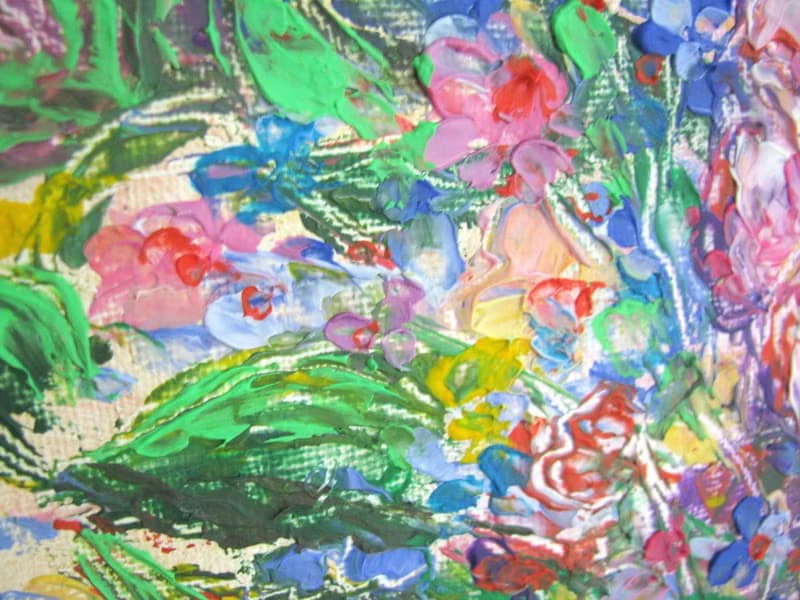 Garden flowers original impasto oil painting on canvas panel home wall decor