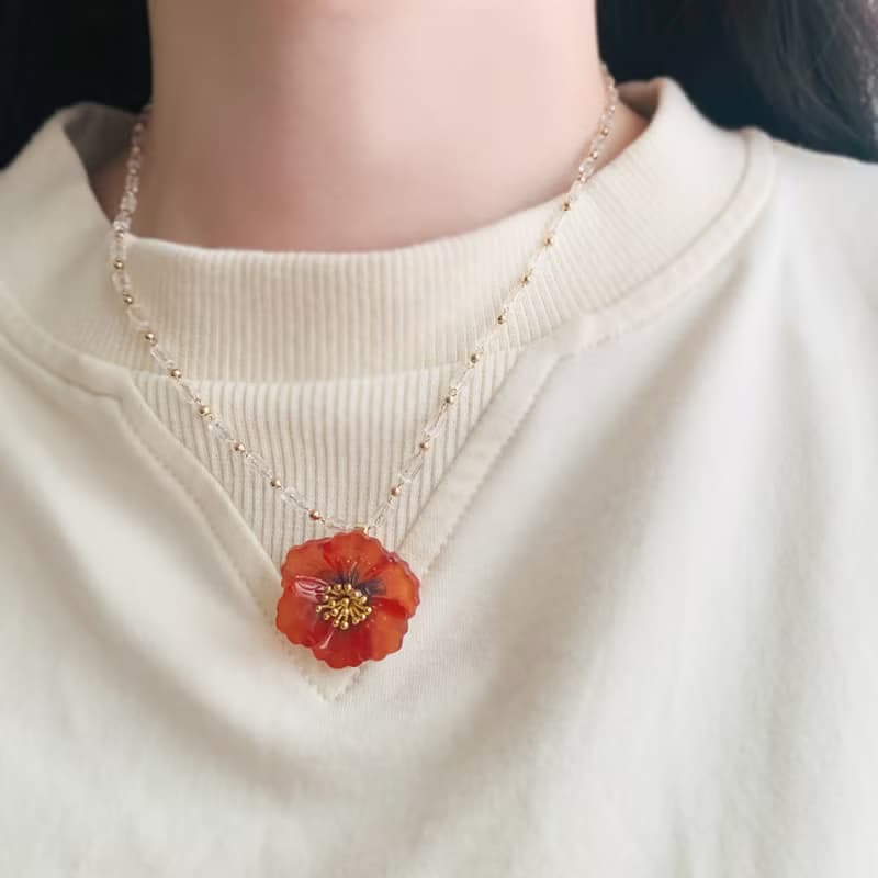 項鍊 罌粟花 樹脂 水晶 耳環 琉璃 禮物 禮盒 手工 情人節