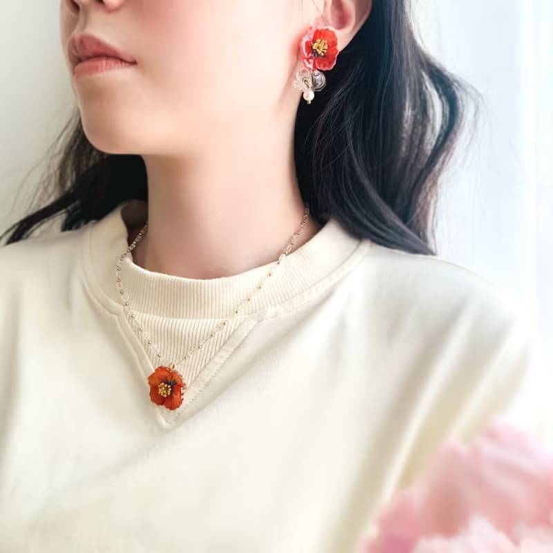 項鍊 罌粟花 樹脂 水晶 耳環 琉璃 禮物 禮盒 手工 情人節