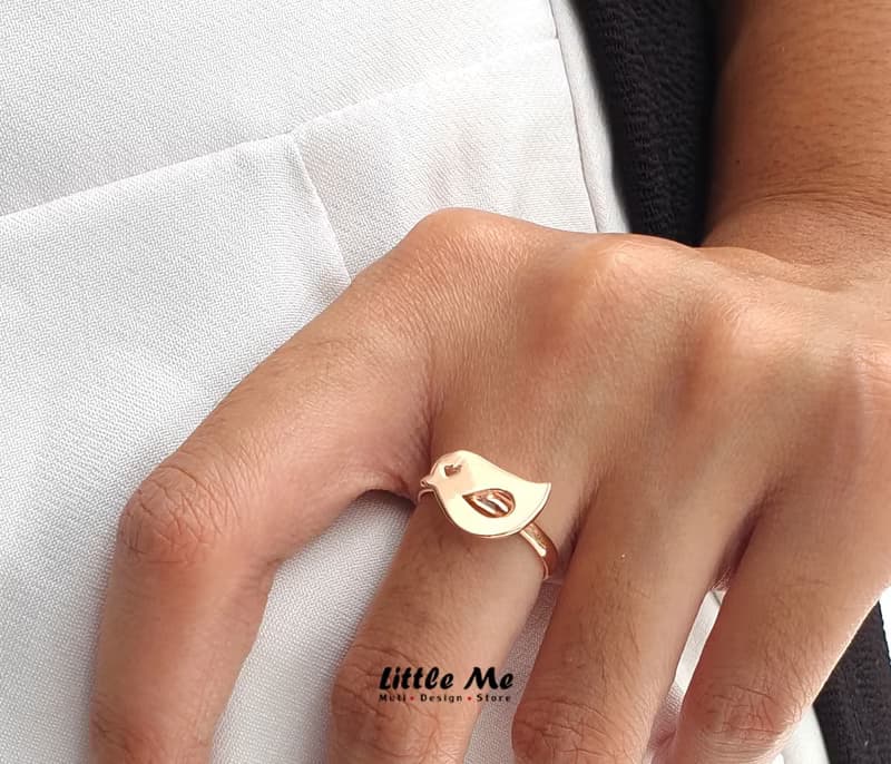Handmade Little Bird Ring - Pink gold plated on brass Little Me by CASO jewelry