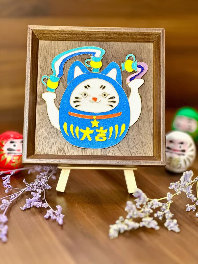 景泰藍十二星座達摩招財貓木盤擺設 - 水瓶座