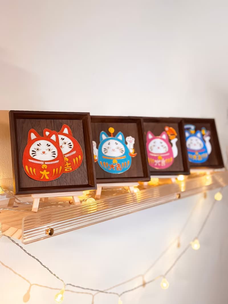 景泰藍十二星座達摩招財貓木盤擺設 - 水瓶座