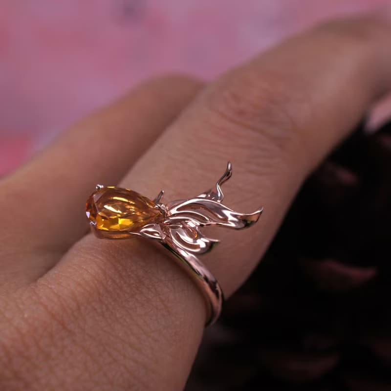 小金魚 - 黃水晶 純銀 電 18K玫瑰金 戒指