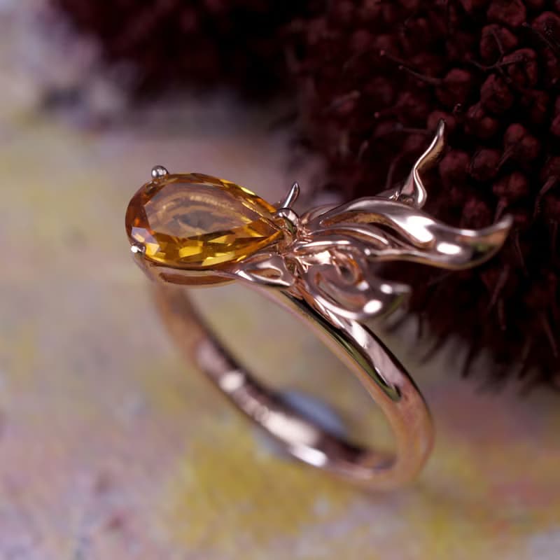 小金魚 - 黃水晶 純銀 電 18K玫瑰金 戒指