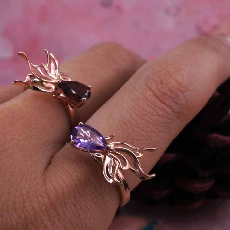 小金魚 - 黃水晶 純銀 電 18K玫瑰金 戒指