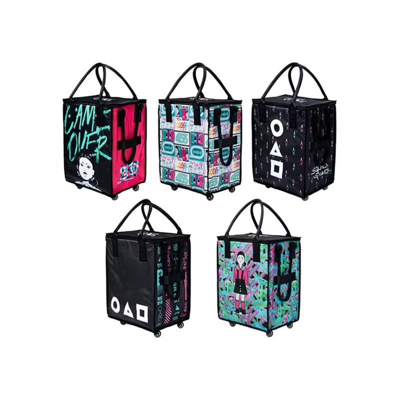 【IP限定款】【贈魷魚遊戲造型擦手巾】魷魚遊戲 摺疊附輪拖拉袋