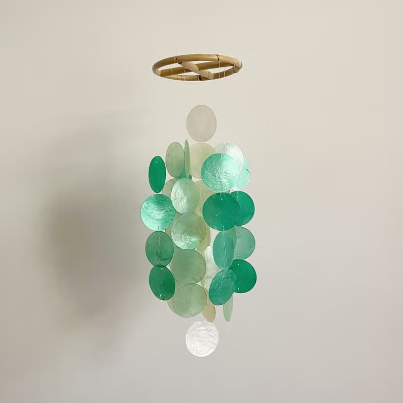 PRE-MADE | Danish Mansion_Green Circle |Capiz Shell Wind Chime Mobile | #0-334