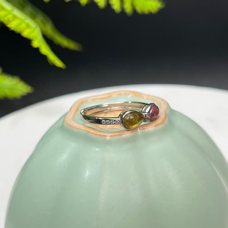 紅黃色碧璽活口戒指 水滴形 蝴蝶結 S925銀 十月誕生石 改善人緣