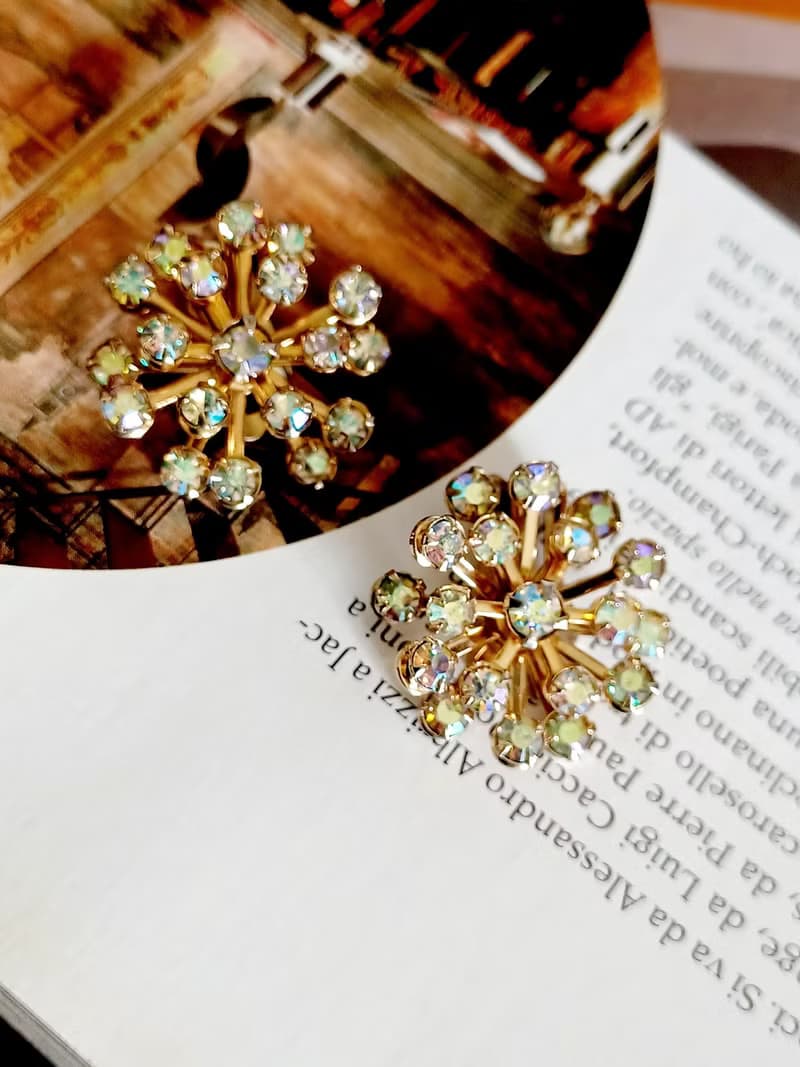 vintage jewelry  絢麗滿天星七彩萊茵 夾式耳環
