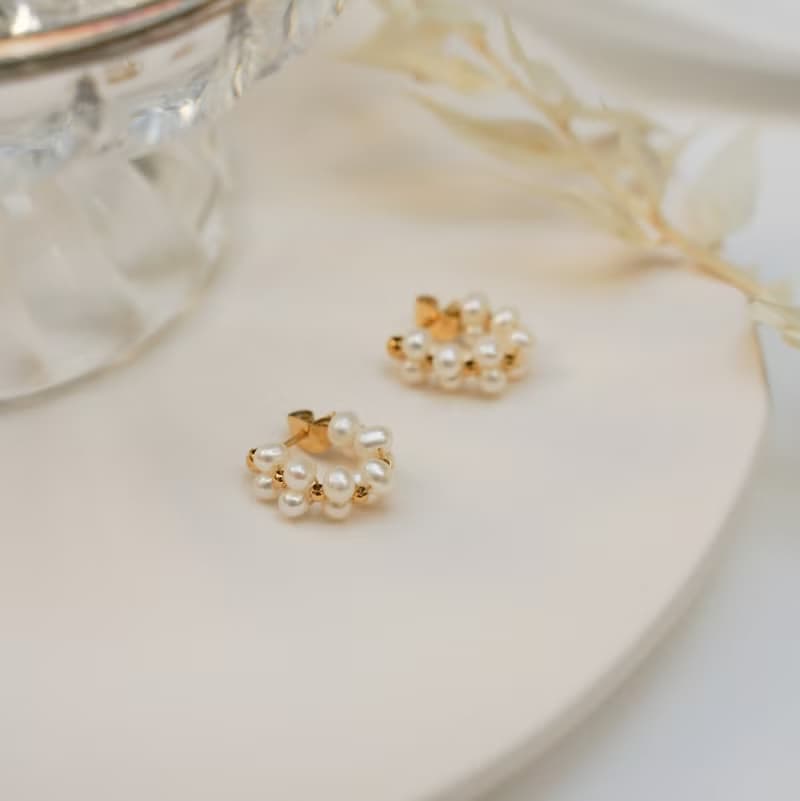 手工編織天然淡水珍珠 醫療鋼耳環耳夾