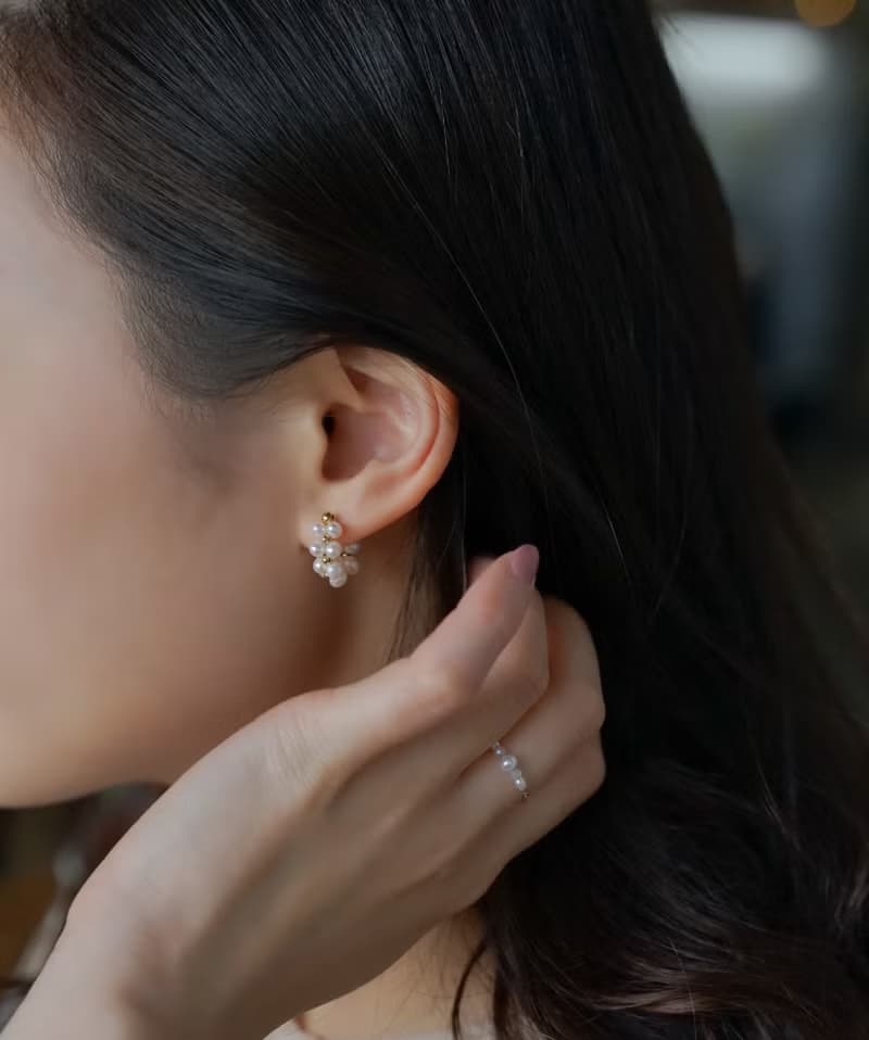 手工編織天然淡水珍珠 醫療鋼耳環耳夾