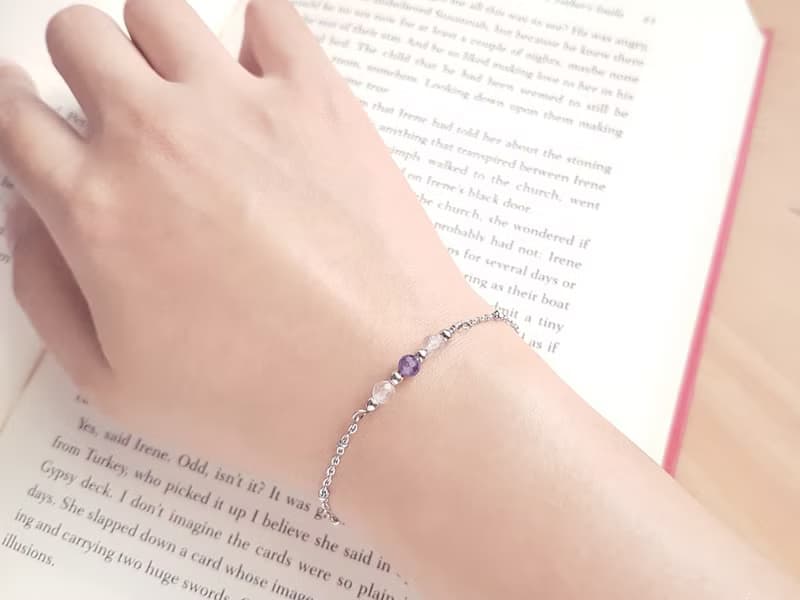 繫戀。紫水晶x粉晶  手作創作白鋼手鍊