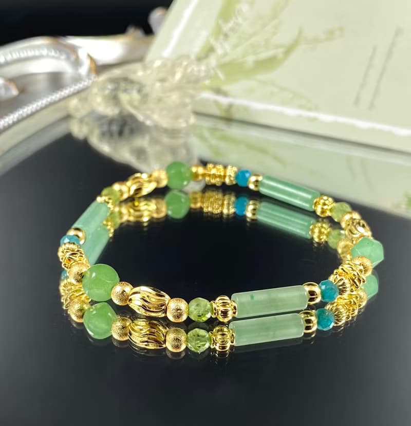 早春 | 藍磷灰 橄欖石 東陵玉 | 生命之春 | 女士水晶手鍊