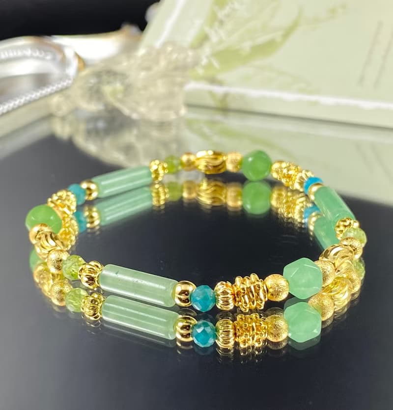 早春 | 藍磷灰 橄欖石 東陵玉 | 生命之春 | 女士水晶手鍊