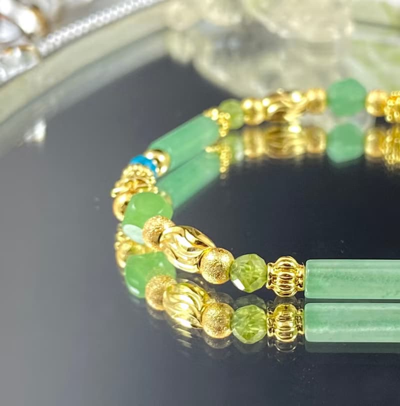 早春 | 藍磷灰 橄欖石 東陵玉 | 生命之春 | 女士水晶手鍊