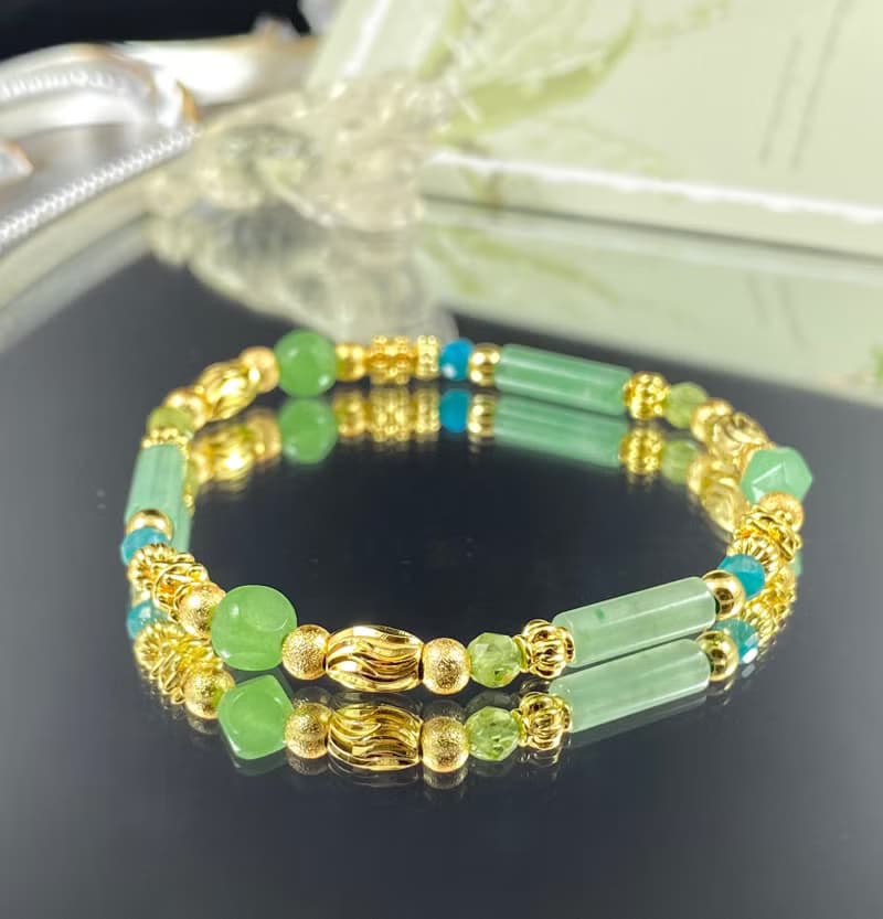 早春 | 藍磷灰 橄欖石 東陵玉 | 生命之春 | 女士水晶手鍊