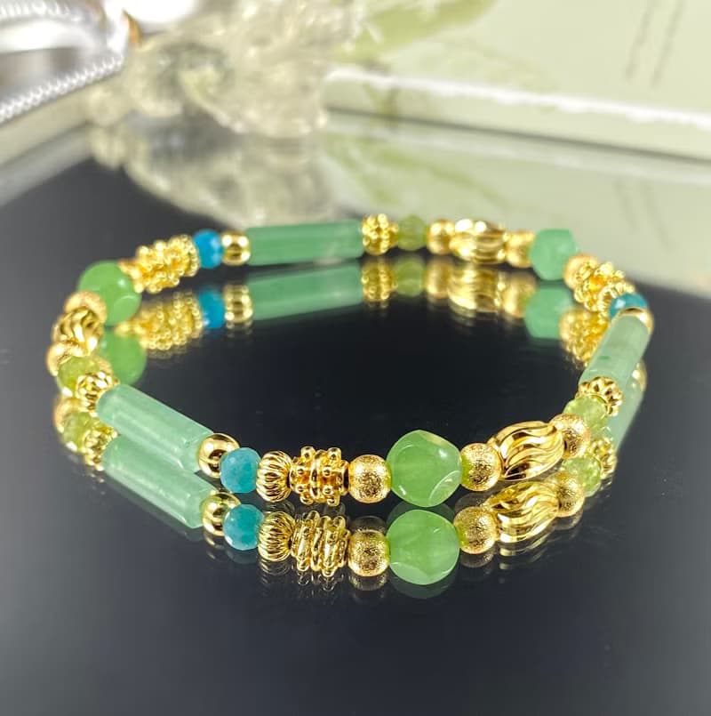 早春 | 藍磷灰 橄欖石 東陵玉 | 生命之春 | 女士水晶手鍊