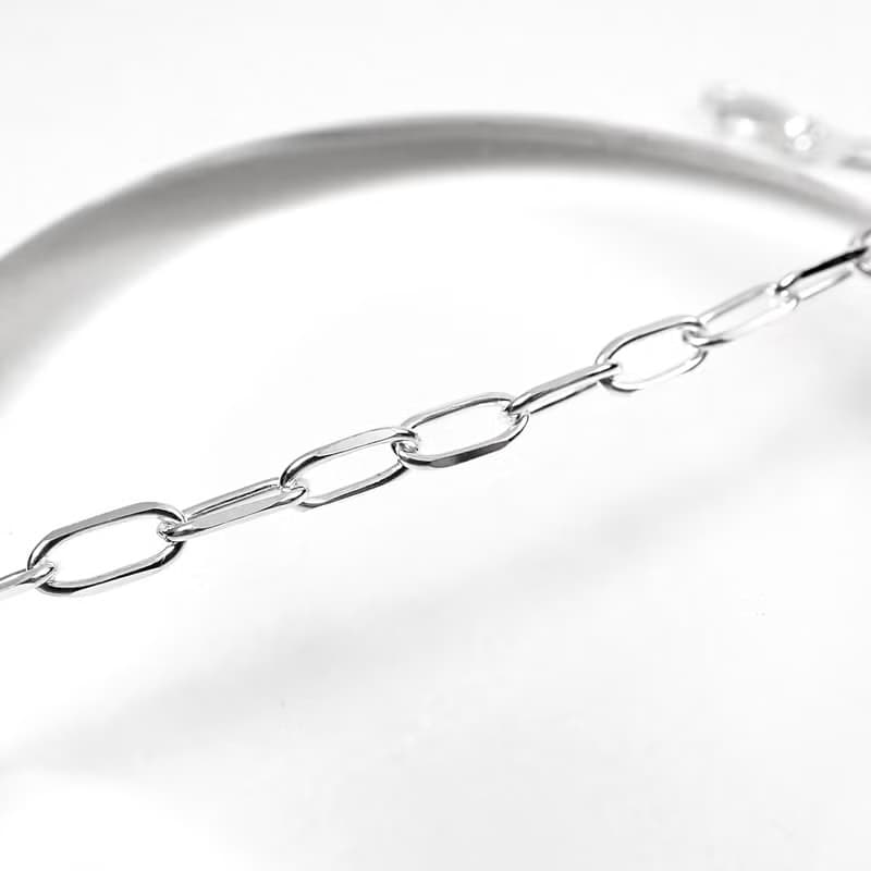 瘋狂幾何 | 極簡橢圓切角造型925純銀可調整手鍊.寬3.5mm