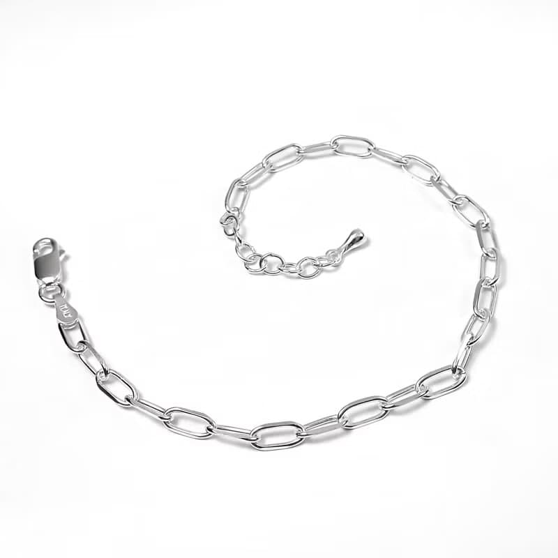 瘋狂幾何 | 極簡橢圓切角造型925純銀可調整手鍊.寬3.5mm