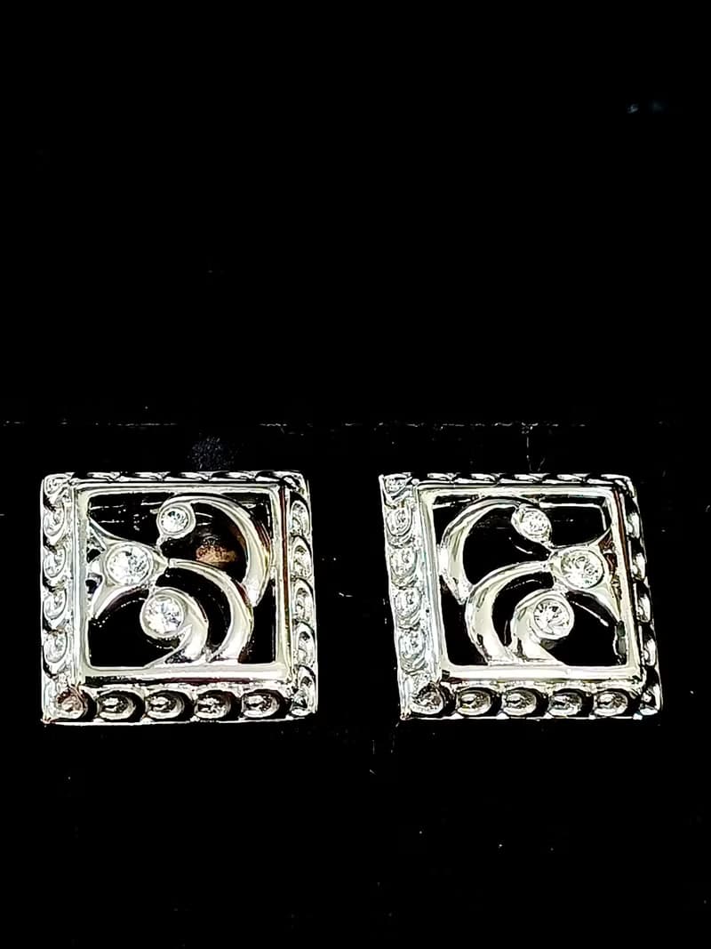 vintage jewelry  金屬方形簍空花卉夾式耳環