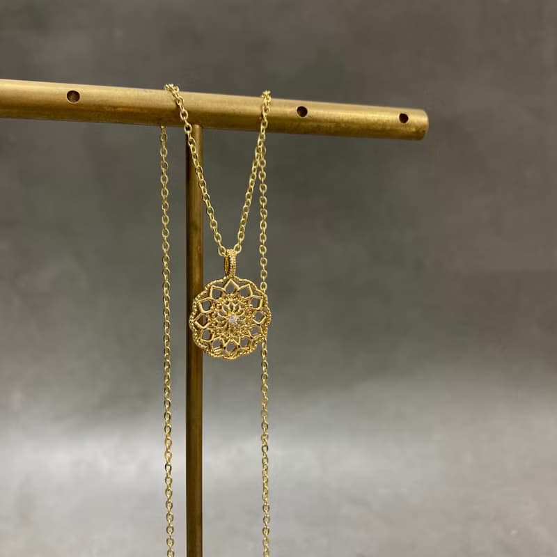 14K包金 復古蕾絲圓盤項鍊 14KGF