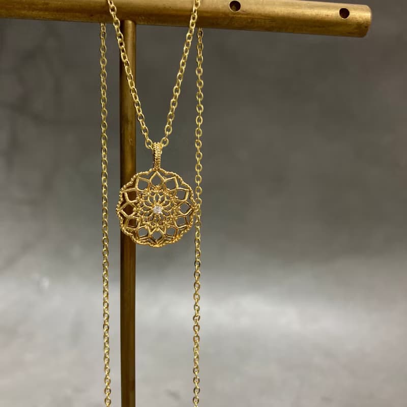 14K包金 復古蕾絲圓盤項鍊 14KGF